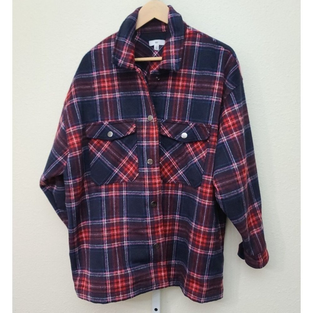 Nordstrom BP Women's Oversized Shacket Size L Thick Snap Front Plaid Jacket NWOT